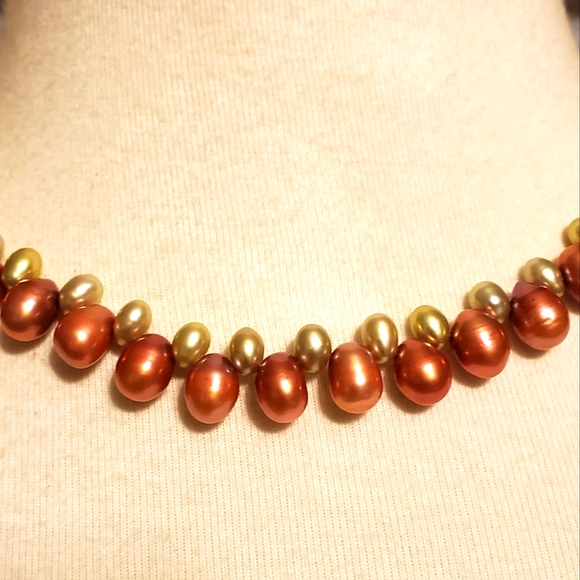 925 Sterlung Silver Genuine Freshwater Pink & Green Pearl Necklace 18" - Picture 4 of 6